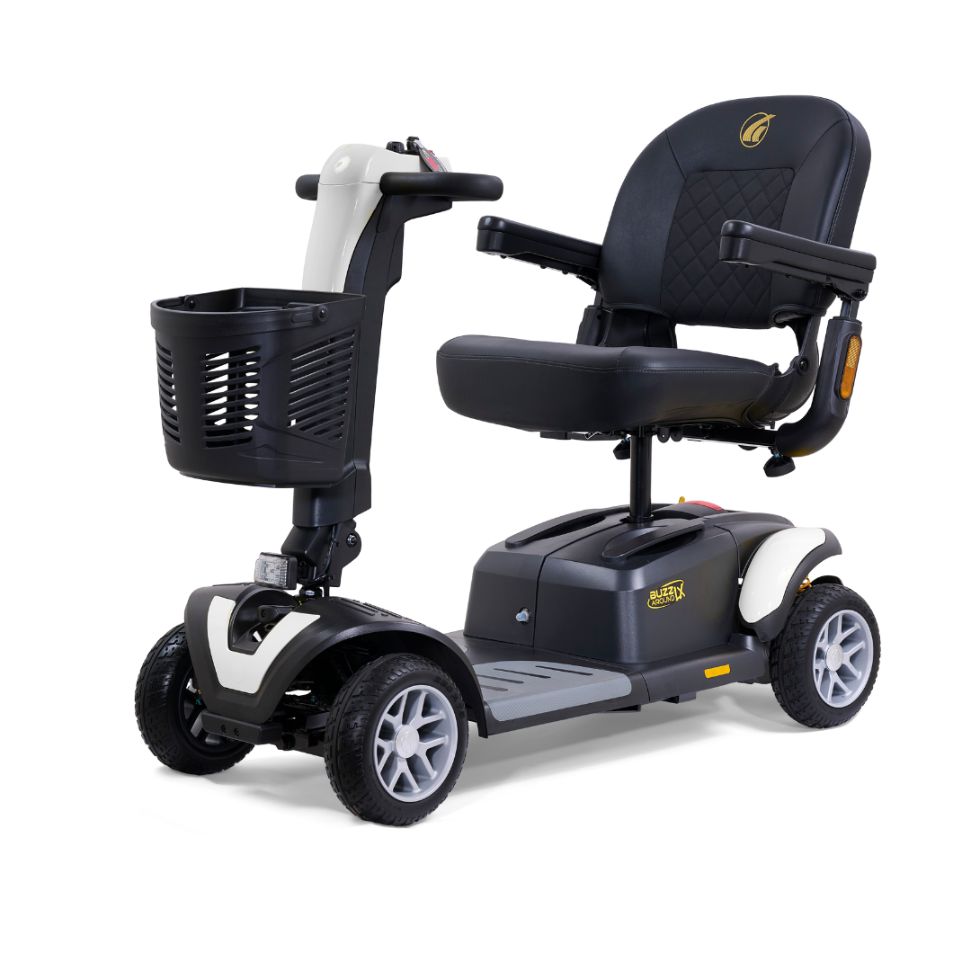 Golden Tech Buzzaround LX Extreme Luxury Full Size Travel Mobility Scooter - 4 Wheel - White front left